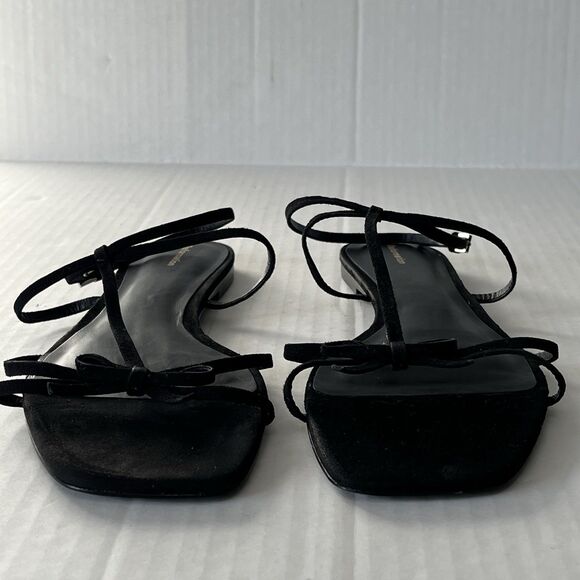 Reformation Maya Strappy Flat Sandals Sz 11 Ankle Strap Bow Detail Black Leather - Picture 5 of 15